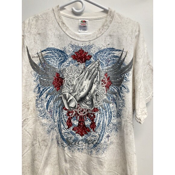 Y2K Grunge Goth Affliction Style Devotion Cross Angel Wings Tee Size XL - Picture 2 of 9